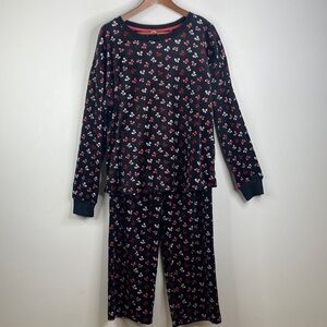 Kate Spade Pajamas Women XL Black Pink Bows Velour Stretch PJs Top Bottoms